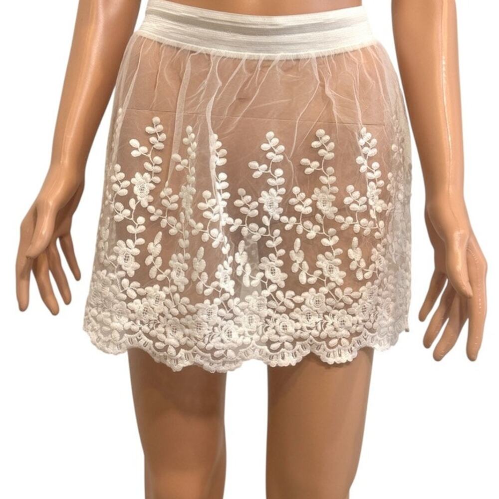 large contrast lace panel embroidered skirt extender sheer floral slip SK2 3313